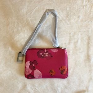 Coach Floral Print Canvas Wristlet in Pink Ruby